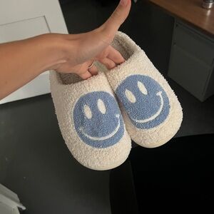 Cozy Cream and Blue Smiley Face Slippers